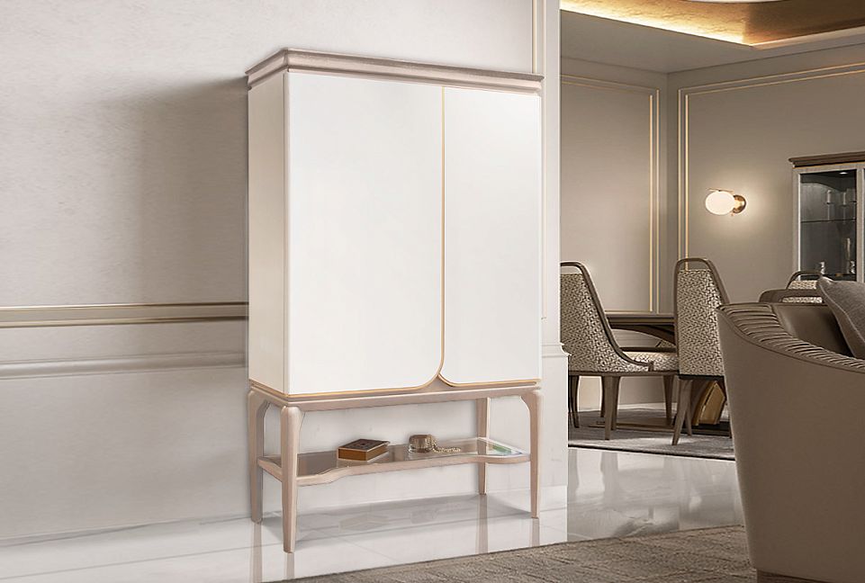 Тумба высокая "Алекса"; айвори+жемчужный дуб, золотая патина