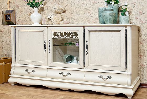 Тумба "Тэфи" 06/01 (глухие и стекл. двери) массив и шпон дуба 4