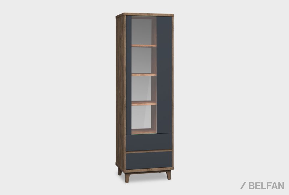 Шкаф с витриной 1-но дверный "Уоллстрит" (правый) массив дуба, МДФ 1