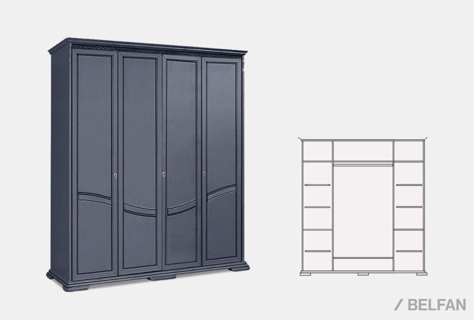 Шкаф для одежды 4-х дв. "Лика" (без зеркала) массив и шпон дуба 2