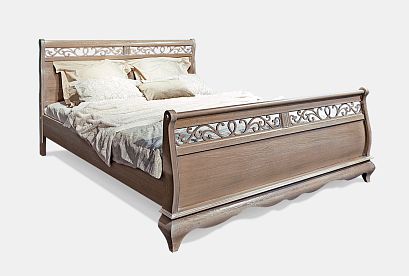 Кровать "Тэфи" (высокое изножье); без основания, без матраса; *ММ-216-02/16; (1600x2000); амбэр с белой патиной