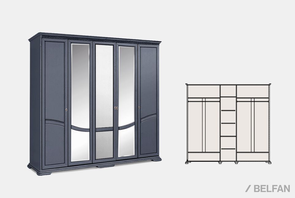 Шкаф для одежды 5-ти дв. "Лика" (с зеркалом) массив и шпон дуба 2