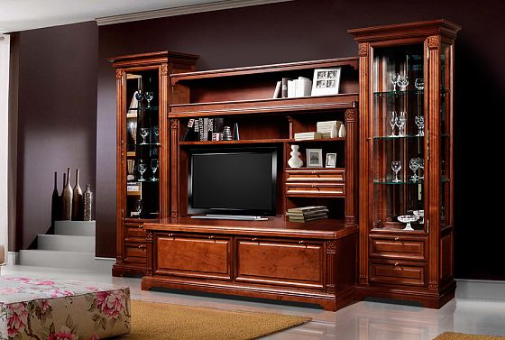 Шкаф с витриной "Престиж" 6 массив и шпон берёзы 3