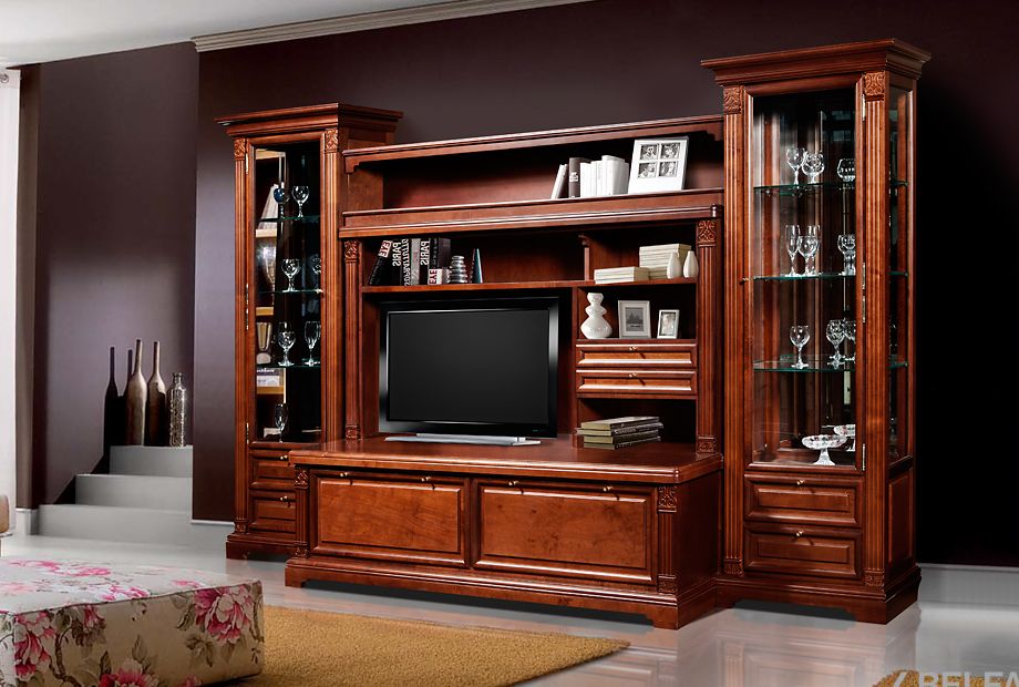 Шкаф с витриной "Престиж" 6 массив и шпон берёзы 2