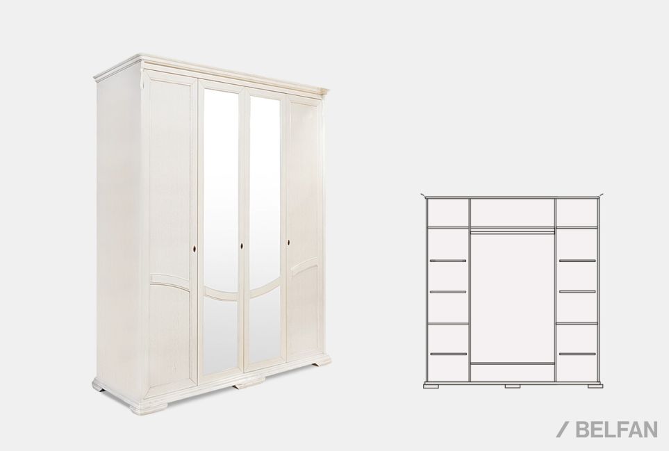 Шкаф для одежды 4-х дв. "Лика" (с зеркалом) массив и шпон дуба 2