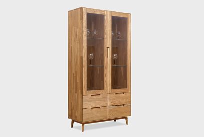 Шкаф с витриной 2-х дверный "Ирвинг"; 4 ящика; бейц-масло