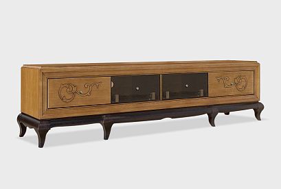 Тумба под ТВ 4-х секционная "Соната" (декор); *ММ-284-04; коньяк с тёмной патиной+горький шоколад