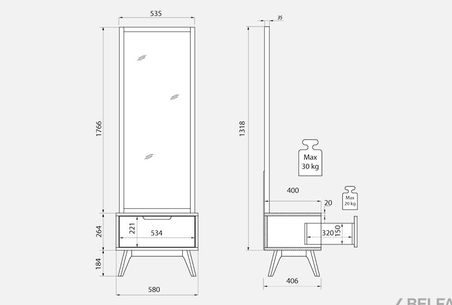 Тумба с зеркалом "Ирвинг" массив дуба 4