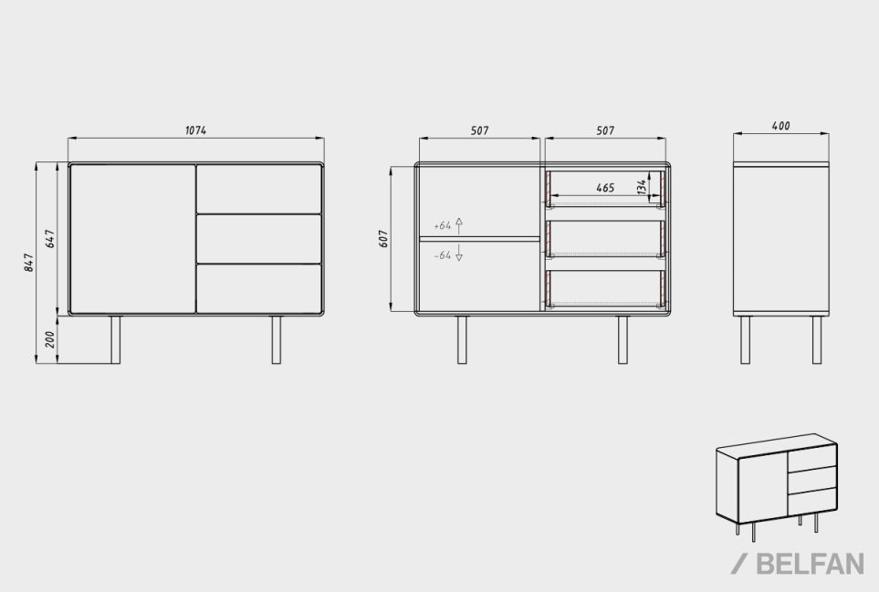 Тумба "Норман" 2 (с ящиками) массив дуба, МДФ, металл 4