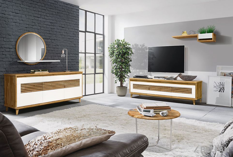 Зеркало настенное с полкой "Уоллстрит" (круглое) массив дуба 5