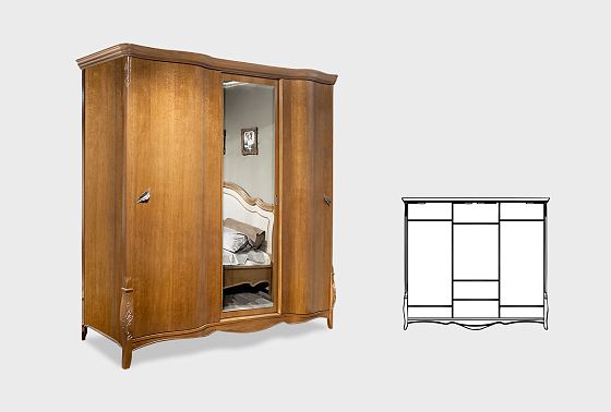 Шкаф-купе для одежды 3-х дв. "Трио" (с зеркалом) массив и шпон дуба 8