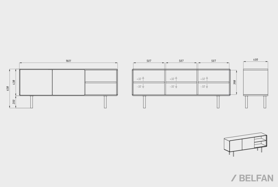 Тумба под ТВ высокая "Норман" 3 с нишей (правая) массив дуба, МДФ, металл 5
