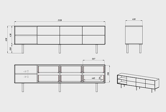Тумба под ТВ высокая "Норман" 4 с нишей (левая) массив дуба, МДФ, металл 7