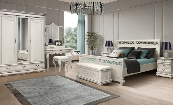 Спальня «Тэфи» #3. Цвет: белая эмаль с тёмной патиной Спальня «Тэфи» #3