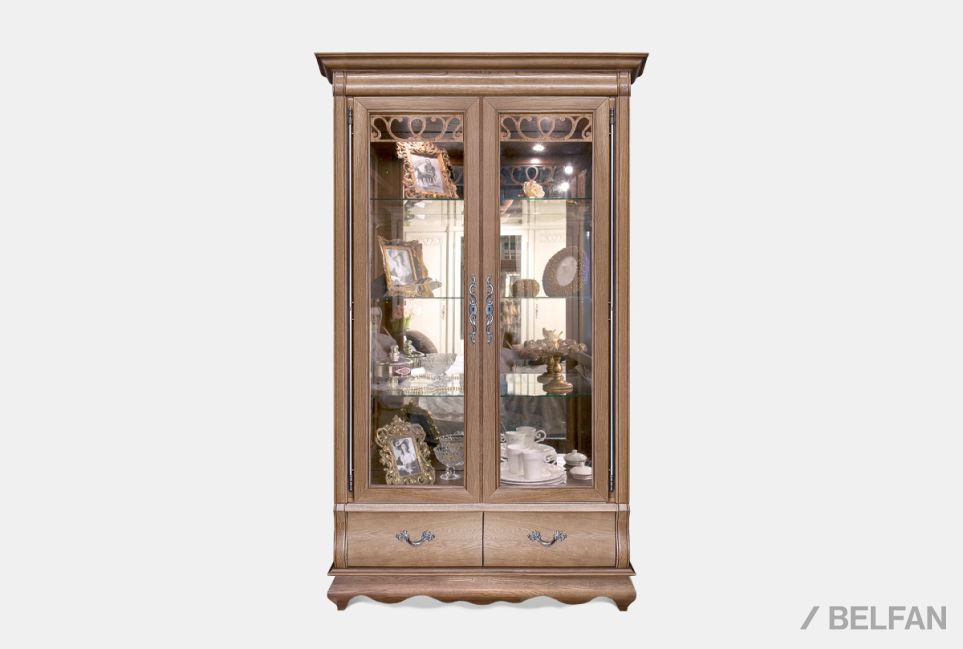 Шкаф с витриной 2-х дверный "Тэфи" массив и шпон дуба 2