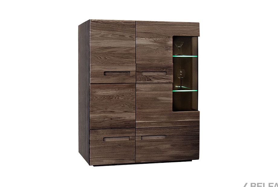 Шкаф с витриной 2-х секционный (низкий) "Хедмарк" массив и шпон дуба 1