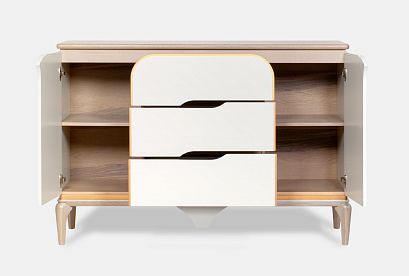 Тумба "Алекса" 3 (с ящиками); *ММ-376-04; айвори+жемчужный дуб, золотая патина