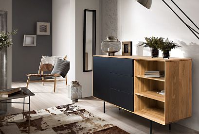 Тумба "Норман" 3 с нишей (правая); дуб натуральный, чёрный