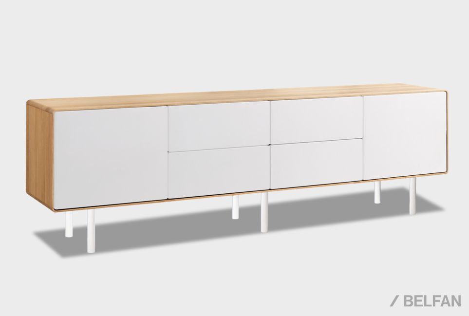 Тумба под ТВ высокая "Норман" 4 (с ящиками) массив дуба, МДФ, металл 1