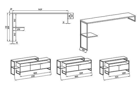 Приставка к тумбе под ТВ "Forest" массив дуба, металл 7