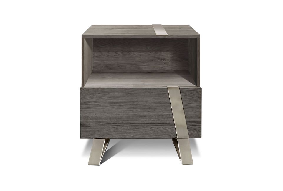 Тумба прикроватная "Dillinger" с нишей (правая); 1 ящик, ниша; пепельный дуб, металл сатин