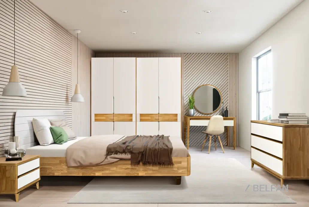 Спальня «Уоллстрит» #1 к-бейц-масло, ф-белый, вст-бейц-масло