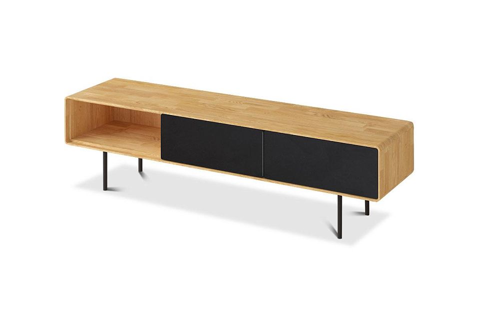 Тумба под ТВ низкая "Норман" 3 с нишей (левая); дуб натуральный, чёрный