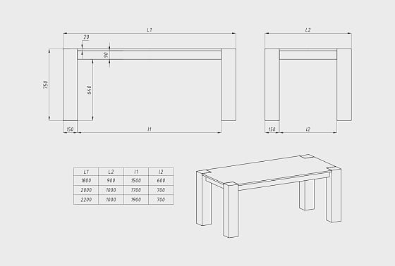 Стол обеденный "Берген" П-03 (сечение опор 150х150) массив дуба 5