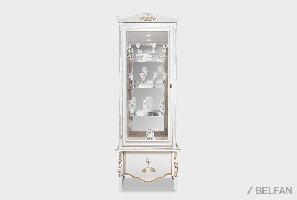 Шкаф с витриной 1-но дв. "Трио" (левый) массив и шпон дуба 2