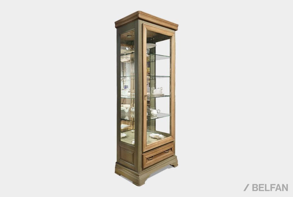 Шкаф с витриной 1-но дв. "Оливия" (правый) массив и шпон ольхи 2