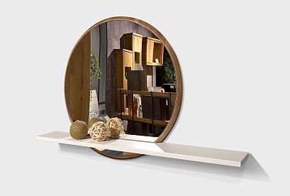 Зеркало настенное с полкой "Уоллстрит" (круглое); *А-012.12Б; к-бейц-масло, п-белый