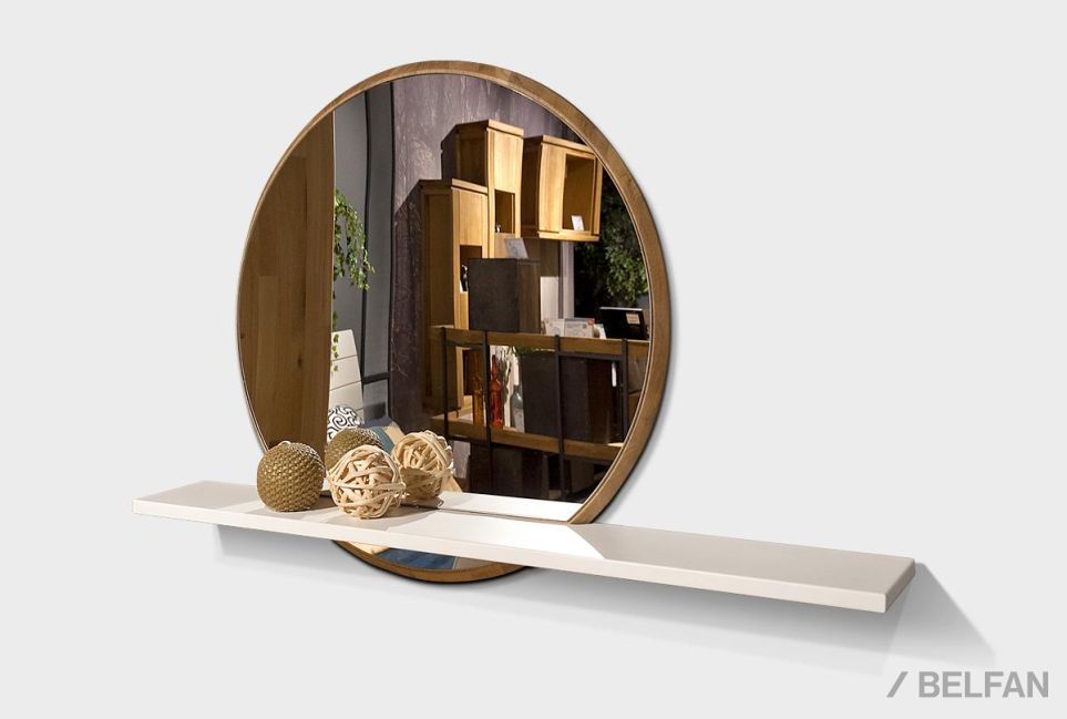 Зеркало настенное с полкой "Уоллстрит" (круглое) массив дуба 1