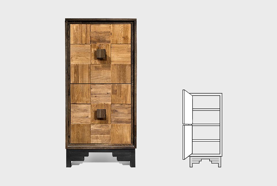 Тумба высокая "Cube Design" 2; фасад "шашки"; правая; графит, бейц-масло