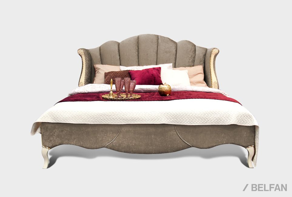 Кровать с мягким изголовьем (осн. ткань) "Трио" массив и шпон дуба 1