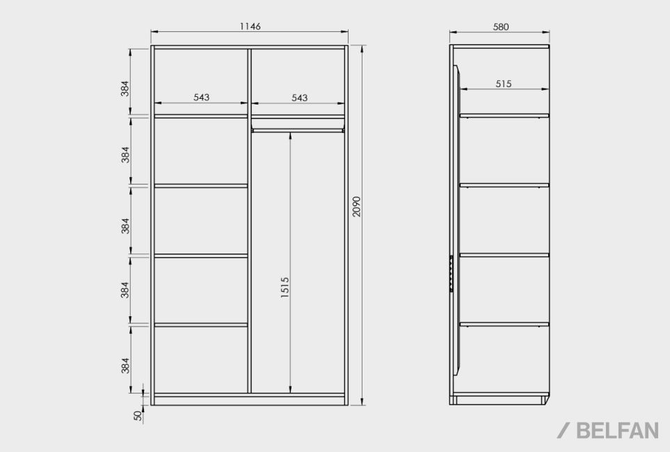 Шкаф для одежды 2-х дверный "Уоллстрит" массив дуба, МДФ 6