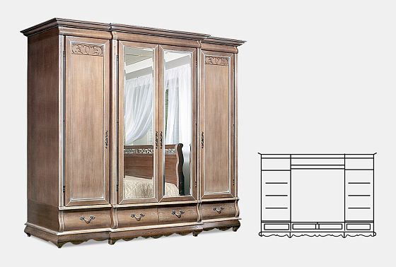 Шкаф для одежды "Тэфи" 4-х дв. с зеркалом массив и шпон дуба 3