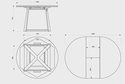 Стол обеденный "Мидгард" (раскладной); раскл.; 1200-1600x1200; бейц-масло