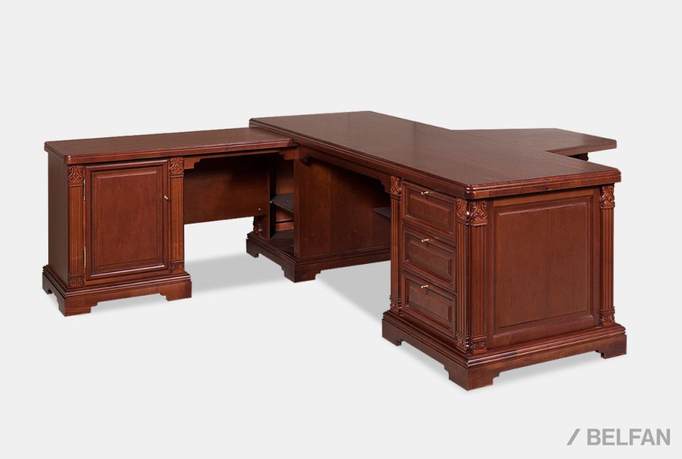 Стол рабочий с приставками "Престиж" массив и шпон берёзы 1