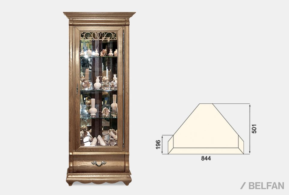 Шкаф с витриной угловой "Тэфи" массив и шпон дуба 2