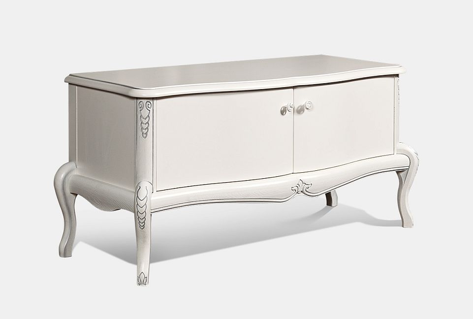 Тумба под ТВ "Флерон" (узкая); без вставки; альба с серебряной патиной