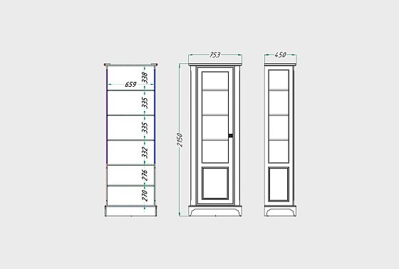 Шкаф с витриной 1-но дв. "Бриансон" (левый) массив и шпон дуба, МДФ 4