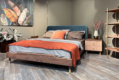 Кровать "Меридиан" (мягкое изголовье); без основания, без матраса; *А-017.160М; (1600x2000); к-шоколадный дуб; Tiffany 12 Azur