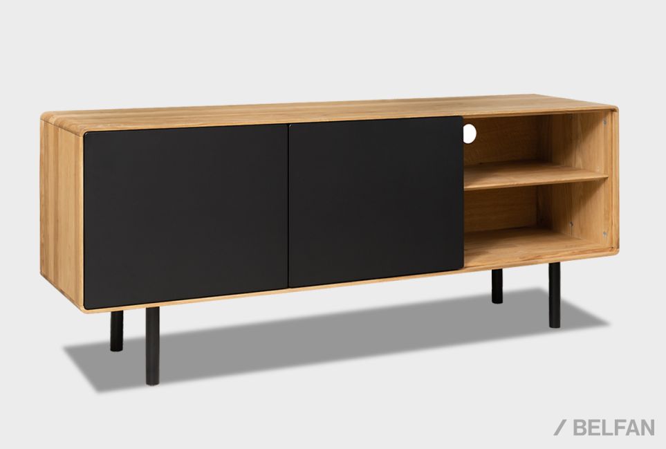 Тумба под ТВ высокая "Норман" 3 с нишей (правая) массив дуба, МДФ, металл 2