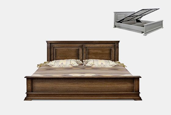 Кровать "Верди Люкс" (низкое изножье) с подъемным механизмом массив и шпон дуба 2