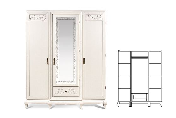 Шкаф для одежды 3-х дв. "Соната" с зеркалом (декор) массив и шпон дуба 3