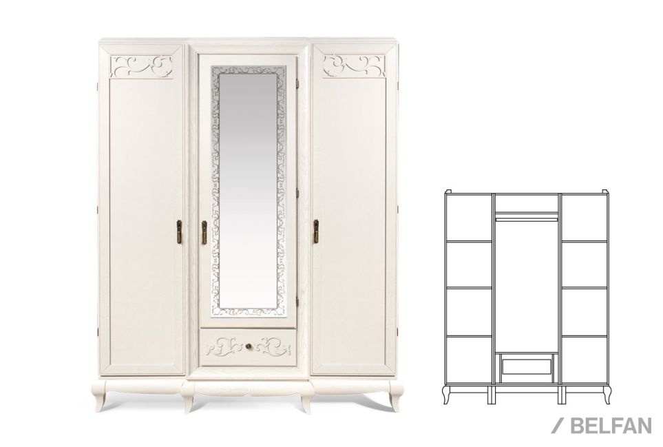 Шкаф для одежды 3-х дв. "Соната" с зеркалом (декор) массив и шпон дуба 2