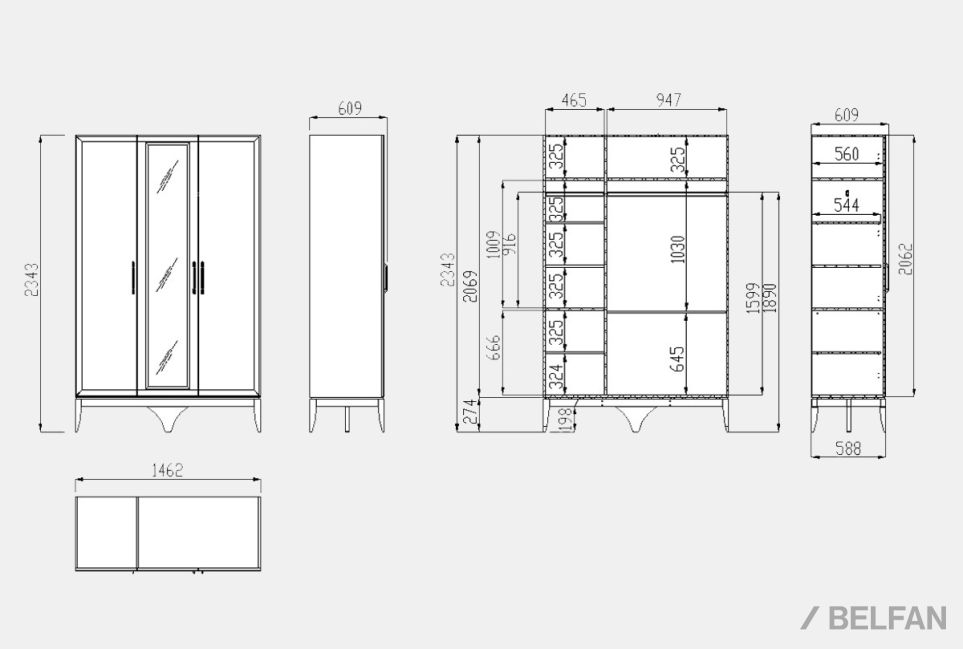Шкаф для одежды "Коста" 3-х дв. с зеркалом массив и шпон дуба 3