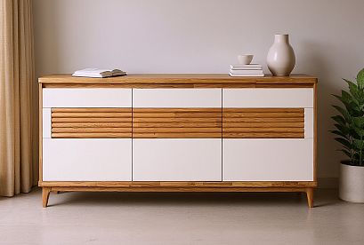 Тумба "Уоллстрит" 3; 3 двери; *А-012.33; к-бейц-масло, ф-белый, вст-бейц-масло