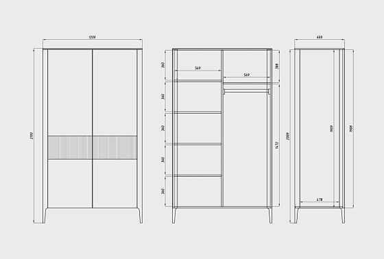Шкаф для одежды 2-х дверный "Бергамо" массив дуба 5