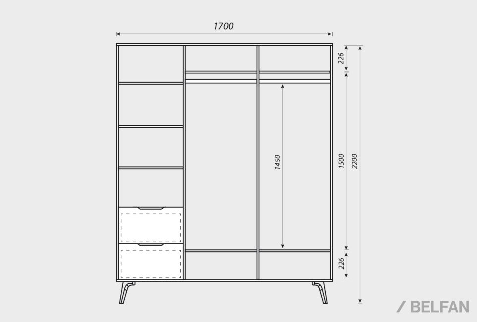 Шкаф для одежды 3-х дверный "Элва" массив и шпон дуба 7